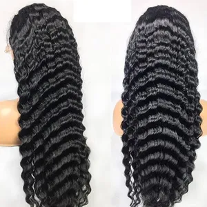 Peruca de renda suíça, venda quente de cabelo mongano da virgem, cabelo brasileiro alinhado, cabelo raw indiano da virgem, peruca frontal de onda profunda