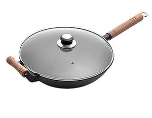 <span class=keywords><strong>Wok</strong></span> <span class=keywords><strong>de</strong></span> hierro fundido presazonado para aceite vegetal, mango <span class=keywords><strong>de</strong></span> madera doble personalizado, para tienda <span class=keywords><strong>de</strong></span> utensilios <span class=keywords><strong>de</strong></span> cocina, venta al por mayor <span class=keywords><strong>de</strong></span> fábrica - Product Image 2