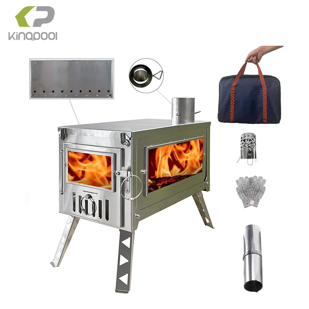 Kingpool Portable Outdoor Fire Wood Burning Camping Wood Tent Stoves Folding Glamping Tent Heater Sauna Wood Stove