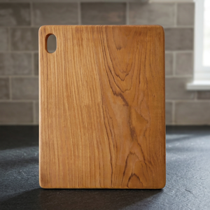 Solid Teak Wood Rectangular Chopping Board Rounded <b>Corner</b> <b>Block</b> with Asymmetric Oval Hole - Product Image 3