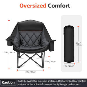 كرسي كبير الحجم 450 رطل مع حامل أكواب جيب جانبي مع دعم كرسي التخييم للخدمة الشاقة للبالغين - Product Image 4