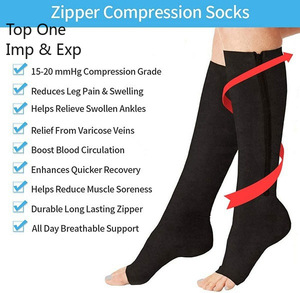 Top One nouvelles femmes bas sous-vêtements de Compression orteils ouverts avec fermeture à glissière varices pression Circulation genou haute longues chaussettes - Product Image 2