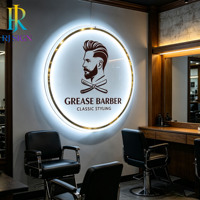 Letreros de Neón Acrílicos Circulares con Retroiluminación LED Personalizados; Señalización Acrílica 3D Personalizada con Diseños Decorativos para Barbería y Peluquería
