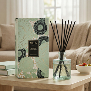 Aikun Luxury Textured Clear Glass 100ml White Floral IP16 Spa Buyer OEM Home Fragrance Reed <b>Diffuser</b> Gift Set For Living Room - Product Image 1