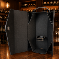 Boîte cadeau de luxe personnalisée en cuir PU noir pour une bouteille de vin, avec poignée, emballage en gros pour cadeaux d'affaires