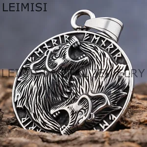 Stainless Steel Embossed Wolf Head Pendant Nordic Viking Odin compass letter Gold Plated Stainless Steel item jewelry for men