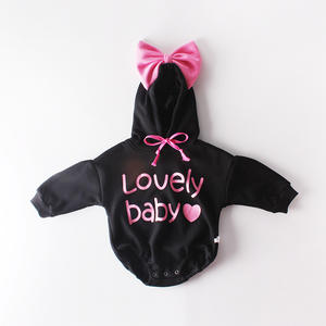 INS en Offre Spéciale bébé vêtements barboteuse hiver nouveau bébé à capuche grand bowknot nouveau-né bébé vêtements même corps ha escalade vêtements - Product Image 2