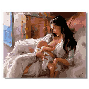 <span class=keywords><strong>Pintura</strong></span> al Óleo Decorativa Pintada a Mano de Madre Lactante y Bebé, <span class=keywords><strong>Pintura</strong></span> <span class=keywords><strong>por</strong></span> Números sin Marco - Product Image 3