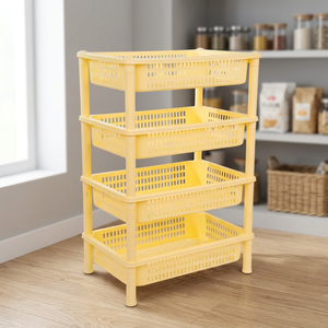 Heavy-duty Plastic Storage yellow <b>Trolley</b> Set for Home and Office Stylish 4-set Plastic Storage <b>Trolley</b> for Modern Kitchens - Product Image 1