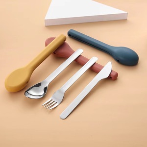 Thực Phẩm Di Động Cấp Thép Không Gỉ 304 <span class=keywords><strong>Flatware</strong></span> Set Phong Cách Mới Ba-Mảnh Đồ Dùng Sao Kim Cương Thiết Kế Silicone Trường Hợp Thiết Lập - Product Image 1