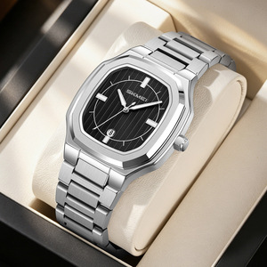 Stainless steel <b>gold</b> octagonal quartz <b>men's</b> water-resistant calendar business wristwatch - Product Image 6