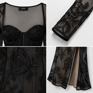 Anjie – Robe longue en maille transparente pour femme, style corset, fabrication OEM/ODM sur mesure, marque privée, vente en gros, pour soirées et clubs - Product Image 2