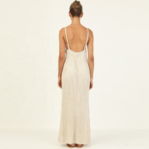 Robe longue à bretelles réglables en tricot élastique, confortable, dos nu - Product Image 6