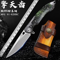 Couteau pliant en acier M390 pour dropshipping Shopify, dureté 61HRC, équipement tactique EDC pour camping en extérieur, gravure vintage