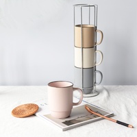 Ensemble de tasses en céramique scandinave décontractées de 300 ml, empilables, pour eau et nourriture, design moderne avec logo, style américain, poignée ergonomique pour la maison