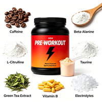 Nutrition sportive naturelle, étiquette privée OEM, logo personnalisé, suppléments en poudre pré-entraînement aromatisés sans sucre pour hommes