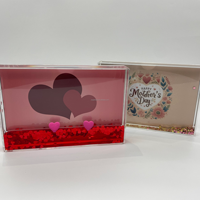 Cadre photo liquide personnalisable style enfant pour la Fête des Mères, couleurs scintillantes, cœur d'amour de la Saint-Valentin, flocons de paillettes flottants à l'intérieur