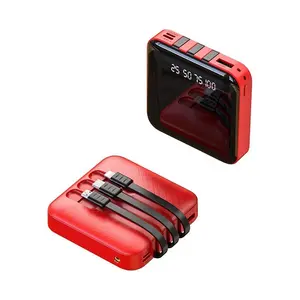 Bateria portátil 10000mah com display led, 3 cabos para carregamento rápido, bateria externa, banco de energia