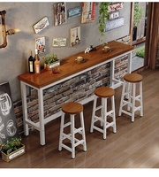 Table de bar commerciale multifonctionnelle contemporaine en bois, étroite, haute, pour balcon, avec combinaison de chaises pour salon de thé et cloison murale