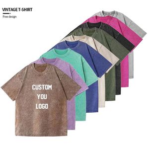 Wholesale Custom 100% Cotton Knitted Oversized Summer Brand Spray Cut Acid Wash Short Sleeve Unisex T-<b>Shirts</b> - Product Image 1