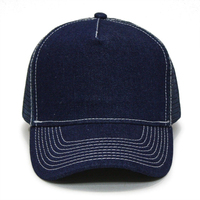 Casquettes de camionneur en maille denim bleu marine 5 panneaux à prix réduit Casquette de camionneur ajustable cinq panneaux unie