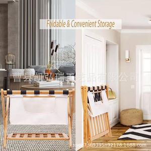 Simple wooden luggage <b>storage</b> rack for hotel bedrooms, double-layer foldable luggage rack, <b>suitcase</b> holder - Product Image 2