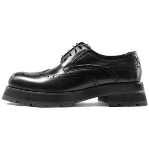 Nouvelles Chaussures Décontractées Tendance pour Hommes 2025 à Plateforme et Bout Épais en Cuir Véritable - Chaussures Derby Brogue Sculptées Rehaussantes de Haute Qualité - Product Image 5