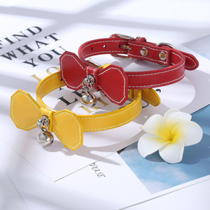 Collares para mascotas de color sólido con lazo y campana ajustables para gatos pequeños - Product Image 1