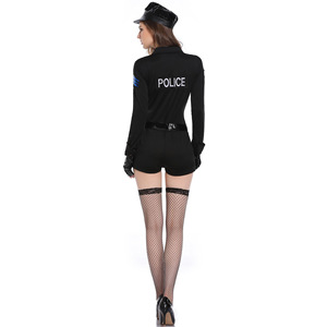Costumi <span class=keywords><strong>da</strong></span> Festa Cosplay Tuta Nera a Maniche Lunghe Uniforme <span class=keywords><strong>da</strong></span> <span class=keywords><strong>Poliziotta</strong></span> Sexy per Giochi di Ruolo - Product Image 4