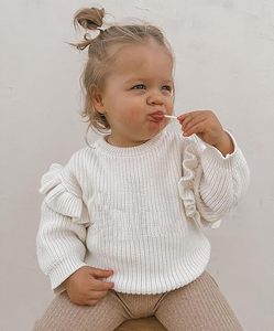 Maglioni per Bambina in <span class=keywords><strong>Maglia</strong></span> 100% <span class=keywords><strong>Cotone</strong></span> Biologico Primavera Autunno Pullover con Volant per Neonata Morbido Confortevole Stile Preppy Tinta Unita - Product Image 4