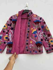 Handmade Women's Slim-Fit Autumn Jacket Coat Floral Suzani Embroidery Printed Knitted Fleece Fabric <b>Quilted</b> Cotton Filling New - Product Image 4