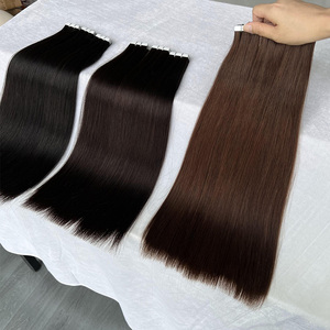 Commercio all'ingrosso di <span class=keywords><strong>capelli</strong></span> <span class=keywords><strong>veri</strong></span> grezzi non trasformati invisibile trama lunga nastro vietnamita in trame nero marrone scuro nastro a doppio disegno in estensione - Product Image 4