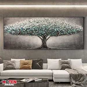 Pintura à mão de árvore grande, pintura à óleo, tom cinza moderno, pintura artística, grande tamanho personalizado, pintura decorativa