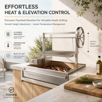 Barbecue à charbon de bois argentin intégré en acier inoxydable 304, hauteur réglable, revêtement en briques réfractaires, cuisine extérieure