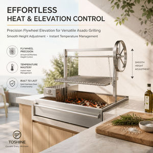 <span class=keywords><strong>Barbecue</strong></span> à charbon de bois argentin intégré en acier inoxydable 304, hauteur réglable, revêtement en briques réfractaires, cuisine extérieure - Product Image 1