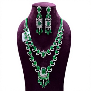 Chic Silver Plated Women's Necklace and Earring <b>Set</b> with Green <b>Crystal</b> Rhinestones Wedding Jewelry Fashion Jewelry <b>Sets</b> - Product Image 2