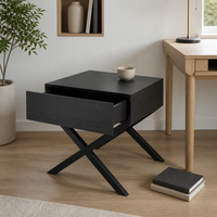 Table de chevet moderne de luxe minimaliste écologique faite à la main, 1 tiroir, placage de bois anthracite, frêne massif teinté, pour appartement et salon