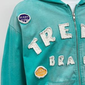 Sweat à capuche oversize à épaules tombantes et fermeture éclair, style streetwear, avec broderie appliquée et effet délavé à l'acide - Product Image 4