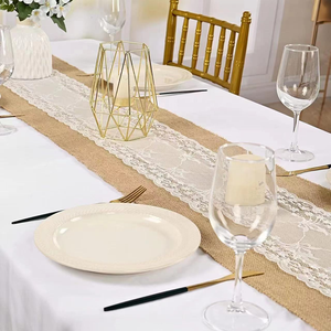 <span class=keywords><strong>Camino</strong></span> de <span class=keywords><strong>Mesa</strong></span> de <span class=keywords><strong>Yute</strong></span> con Encaje para Decoración de <span class=keywords><strong>Mesa</strong></span> de Boda, Artículos para Fiestas y Eventos, 11.8*108 Pulgadas - Product Image 2