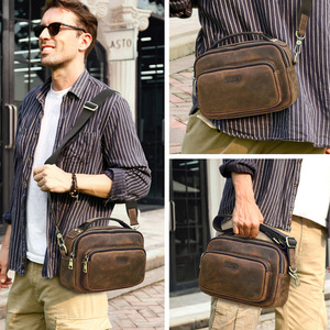 Bolso bandolera de hombro para hombre de cuero Crazy Horse Retro Black <span class=keywords><strong>Angel</strong></span> 2025, bolso portátil informal de cuero genuino para hombre - Product Image 3