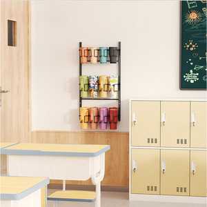 Support mural pour tasses à eau, 3 niveaux, noir, rangement suspendu pour salle de classe, cuisine, installation sans perçage - Product Image 1