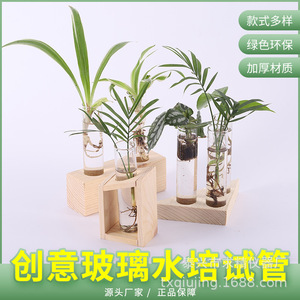 Wooden Glass Hydroponic Display <b>Stand</b> With Test Tubes For Pothos Plants Desktop Decoration <b>Vase</b> High Borosilicate Glass - Product Image 1