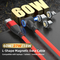 Kabel pengisi daya magnetis Tipe C 90 derajat, kabel Data bentuk L 3 in 1, kompatibel dengan Micro USB Tipe C Android iPhone