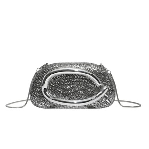 Sac à main de soirée de luxe pour femme, pochette de <span class=keywords><strong>mariage</strong></span> tendance avec poignée métallique, chaînes et décorations en cristal, en polyester imperméable - Product Image 2