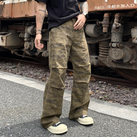 Pantalons cargo mode camouflage vintage européens pour hommes jeans droits plissés de haute qualité jeans baggy en denim personnalisés pour hommes
