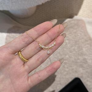 Collier en argent pur S925, couronne de princesse Alice, dentelle, goutte d'eau, chaîne fine haut de gamme, chaîne de clavicule, accessoire doux - Product Image 4