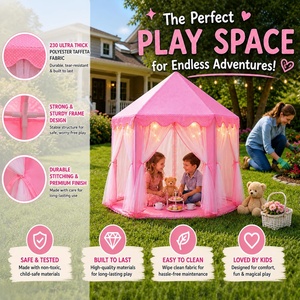 2026 Venta al por mayor Casa de juegos rosa adorable, portátil y plegable, hexagonal, para niñas, para jugar en interiores, Castillo de Princesa, Tienda de juegos infantil - Product Image 2