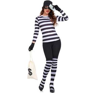 Disfraz de ladrona para mujer, disfraz de Halloween, camiseta de manga larga a rayas en blanco y negro, traje de ladrón para juego de rol, traje de fiesta - Product Image 1