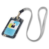 Porte-cartes professionnel en cuir PU avec imprimé Jardin Tropical Nuit, fenêtre transparente et cordon de cou