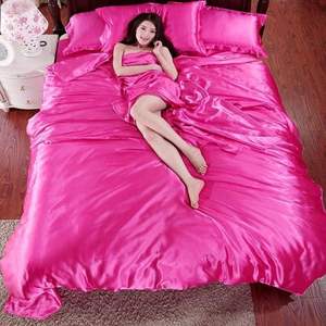 Juego de Ropa de Cama Kanak, Tamaño Completo, 7 Piezas, Juego de Sábanas de Satén Sedoso Rosa Intenso con Fundas de Almohada, Color Sólido, para Uso Doméstico - Product Image 4